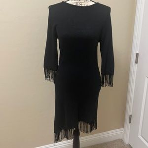 UNIF (purchased from ZARA) knit fringed assymetrical hem LBD. GUC. Sz M.